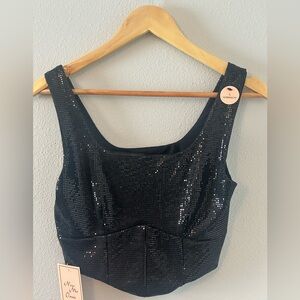 NWT New Mix Classic Black Sequin Crop Top